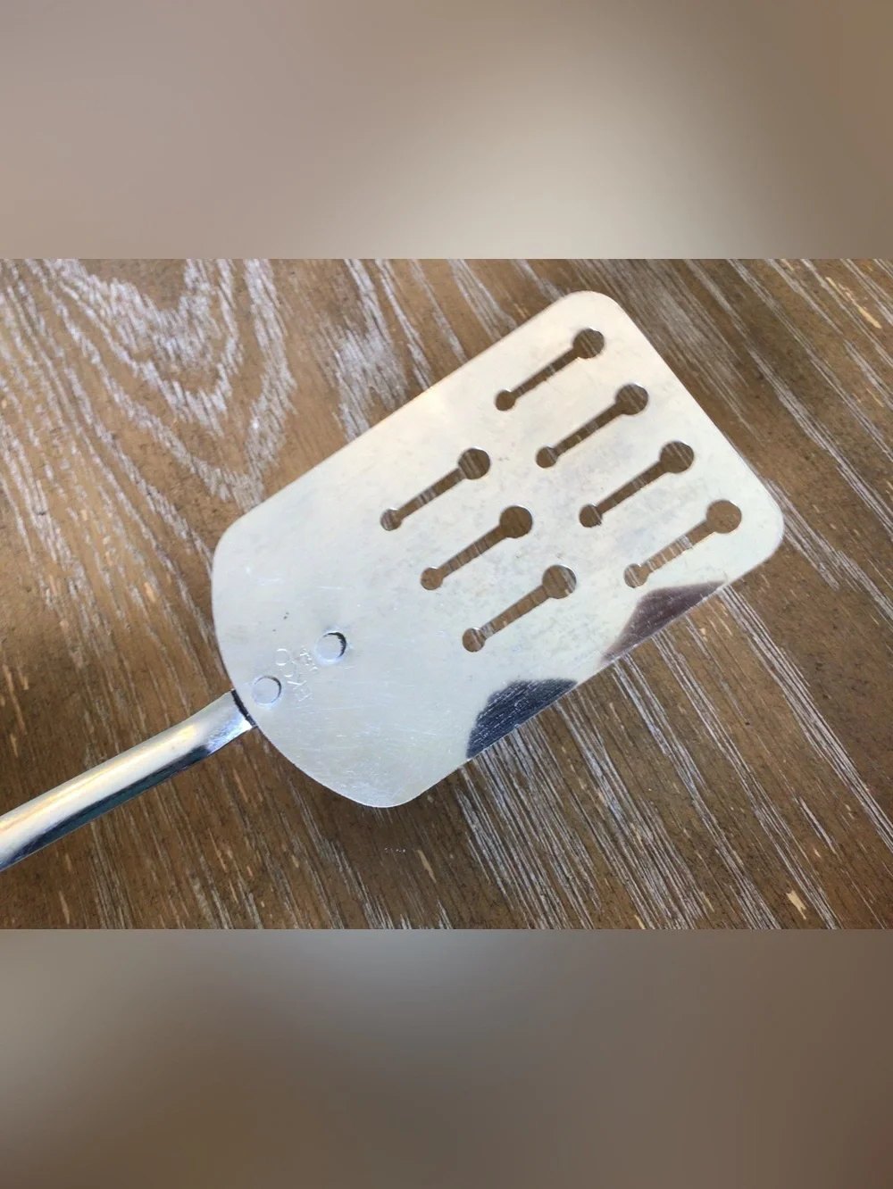 Vintage Ekco Stainless Steel Keyhole Slotted Spatula Turner Black Handle USA 13”